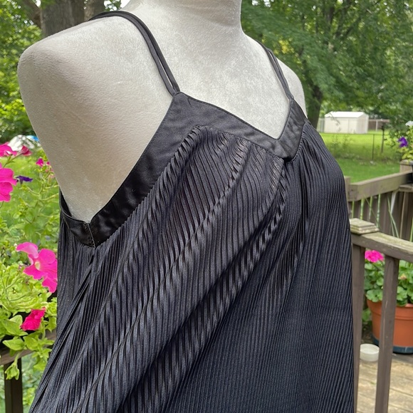 Black Satin Accordion Pleated Adonna Slip Dress Sz Small - Picture 6 of 7
